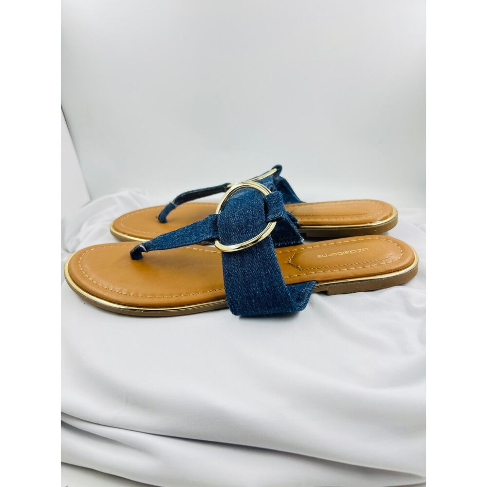 Liz Claiborne Cabella Denim T Strap Sandals Womens Size 9.5 Casual Flat